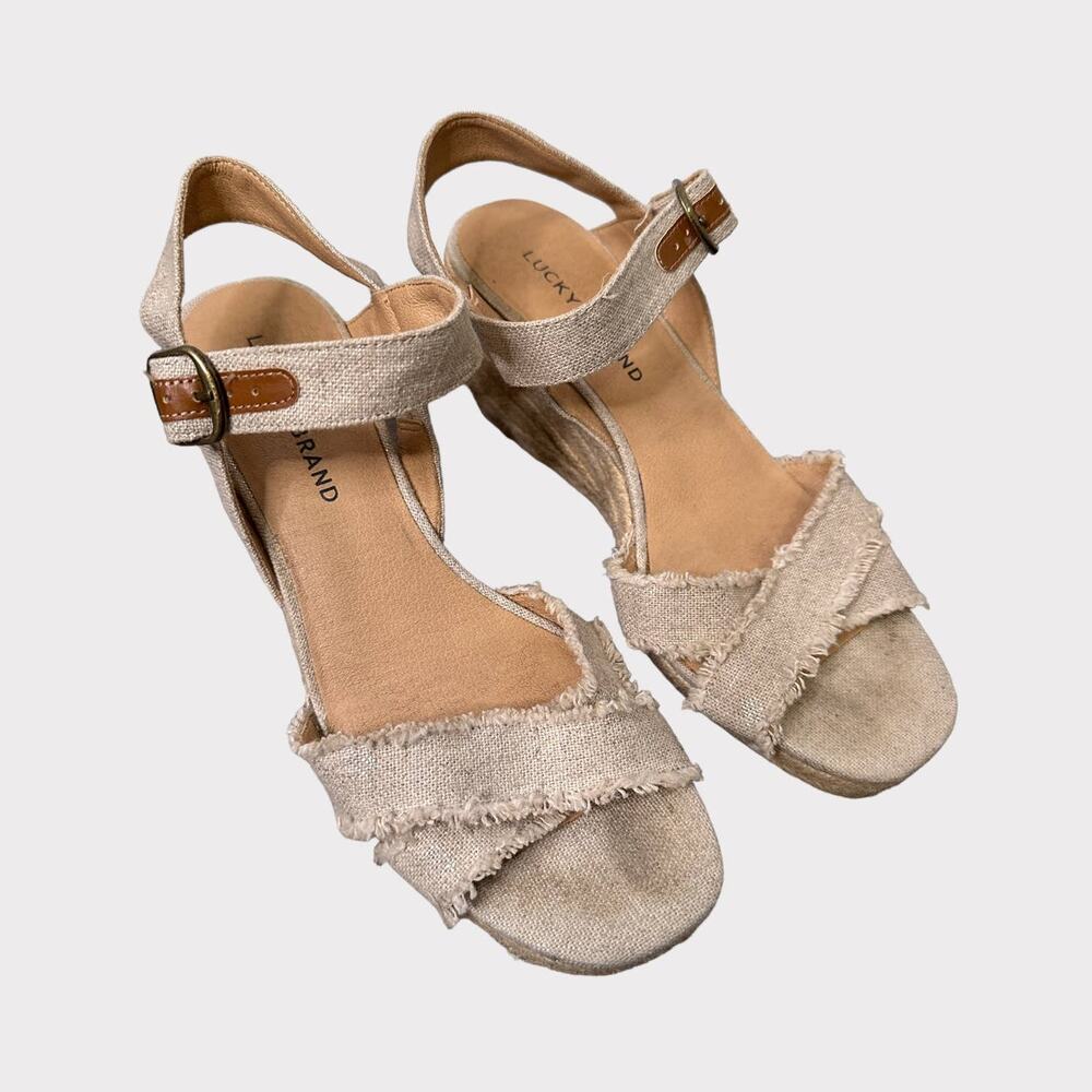 Lucky Brand Margaline Espadrille Wedges 7M 37.5 Natural Canvas Shoes